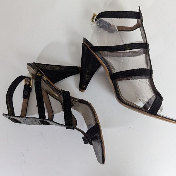 unique vintage shoes, Io & To italian leather heels, Crocodile print gladiator - Picture 7 of 13